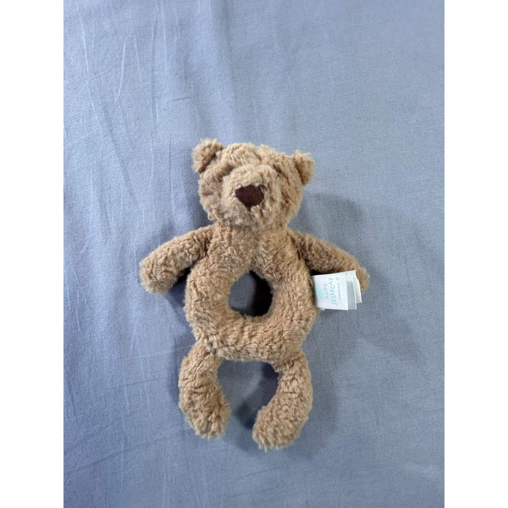 Baby JELLYCAT Bartholomew Bear Brown Ring Rattle 7" Plush Toy Infant